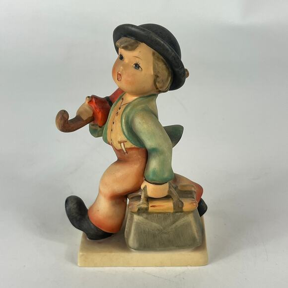 Goebel Hummel Merry Wanderer Figurine Little Boy Suitcase 70s True Vtg Germany - Picture 1 of 9